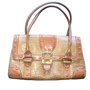 Michael Kors Crocodile Embossed Leather Shoulder Bag Studded Barrel Vintage Y2K